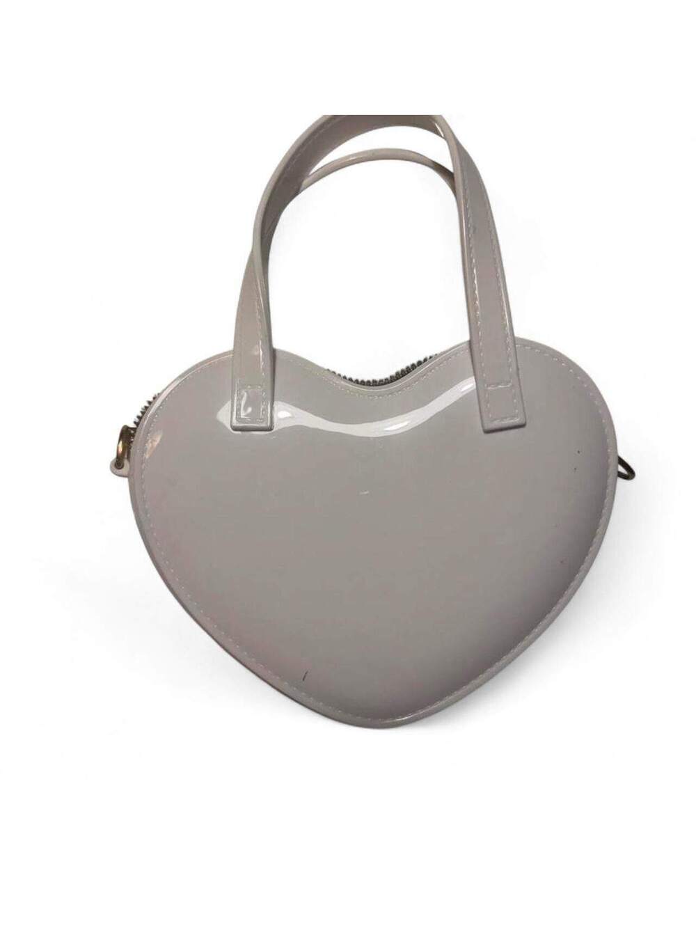 White Heart-Shaped Patent Leather Handbag with Dual Handles